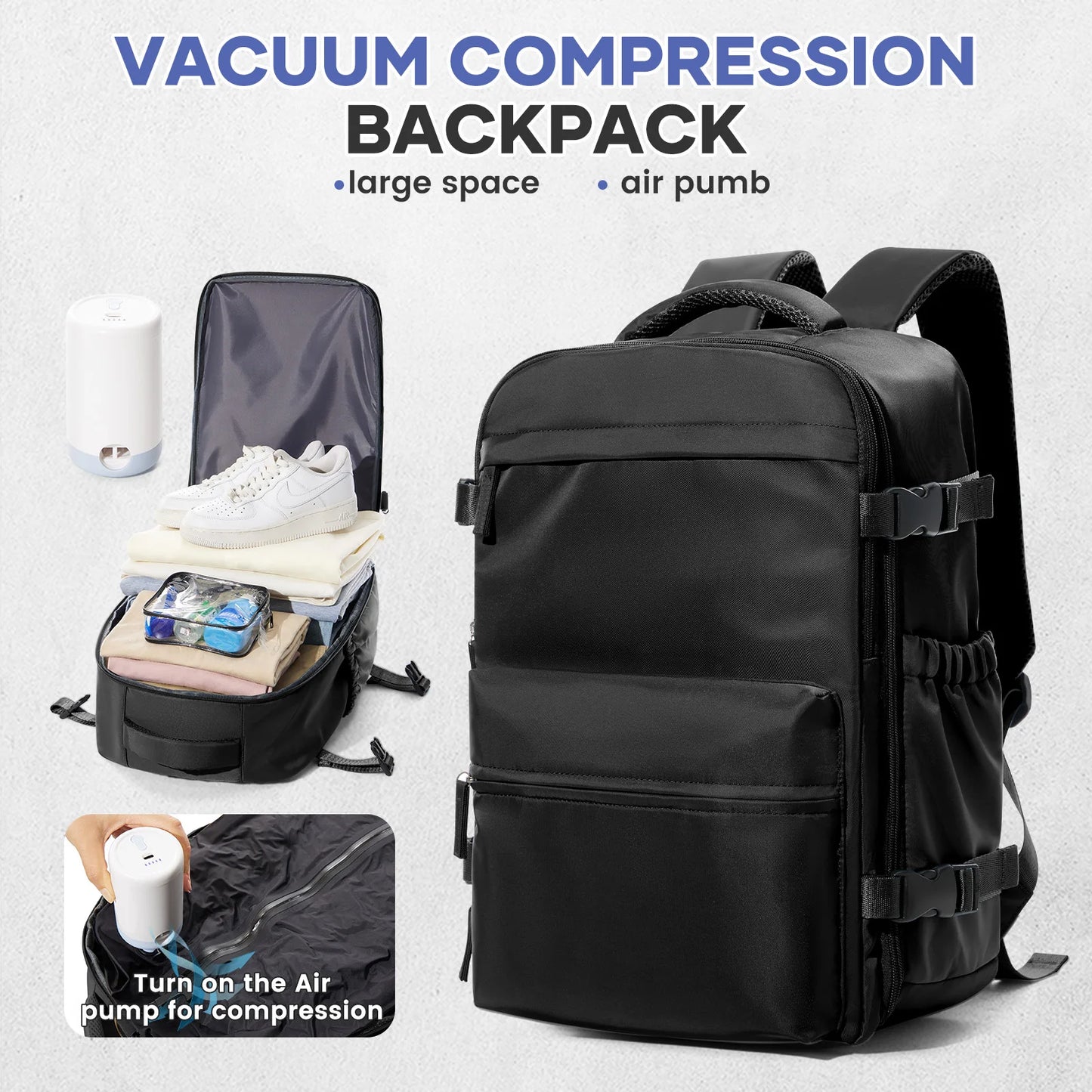 Expandable Large Capacity Vacuum Backpack for Business and Travel - Ideal for Men and Women, Perfect for School and Laptop Use