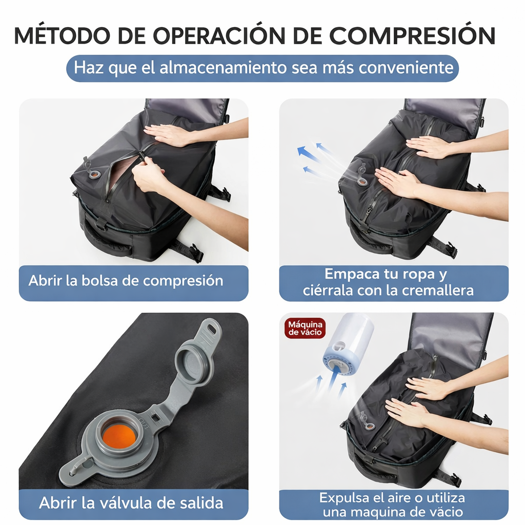 Mochila de Viaje Expandible con Sistema de Vacío
